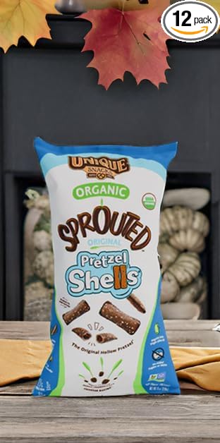 Unique Snacks Sprouted Pretzel Shells, Delicious Homestyle Baked Snack Bag, Vegan, OU Kosher, and Non-GMO Food, No Artificial Flavor, 8 Oz. Bag, Pack of 12
