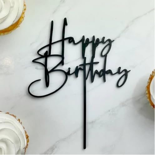 ZHENGYE Black Acrylic Happy Birthday Cake Topper Cupcake Topper Decorations for Baby Shower Children or Adults Cake Decoration Supplies (Black 14)