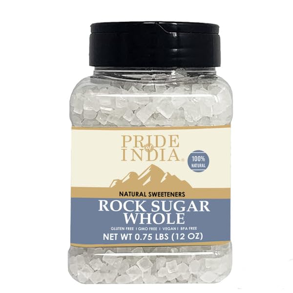 Pack of 6 - Pride Of India - Natural Crystal Rock Sugar Whole - 12 oz (340 gm) Medium Dual Sifter Jar - Authentic Indian Sugar Crystals - Used to Sweeten Milk or Tea - Offers Best Value for Money