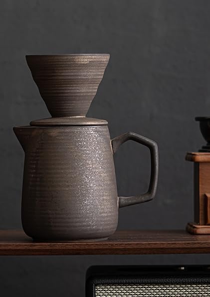 Pour Over Coffee Maker,Ceramic Coffee Maker With 100 pcs V60 Paper Filter竊?6oz/480ml Pour Over Coffee Dripper (Retro gold)