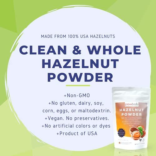 powbab Hazelnut Powder - 100% USA Grown Roasted Hazelnut Meal Flour. Roasted Nutty Flavor, Not Raw. Whole Food: Finely Ground Hazelnut Flour for Baking. No Added Sugar or Fillers. Gluten Free (5.5 Oz)