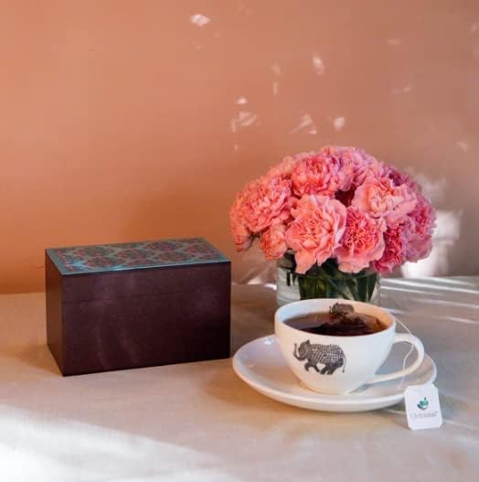 Octavius Assorted Tea Gift Set | 6 Assorted Black & Green Teas | 30 Teabags | Wooden Tea Sampler Pack w/Ornate Floral Design | Pack of 2