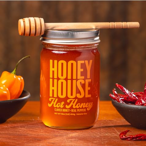 Honey House Hot Honey Premium Spicy Infused with Chili Peppers | 100% Natural with Natural Spices | Gourmet Sweet & Spicy Condiment for Pizza, Ice Cream, Cheese, Chicken, Veggies and More (Pack of 1)