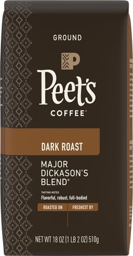 Peet's Coffee, Dark Roast Ground Coffee - Major Dickason's Blend 36 Ounces (2 Bags of 18 Ounces)
