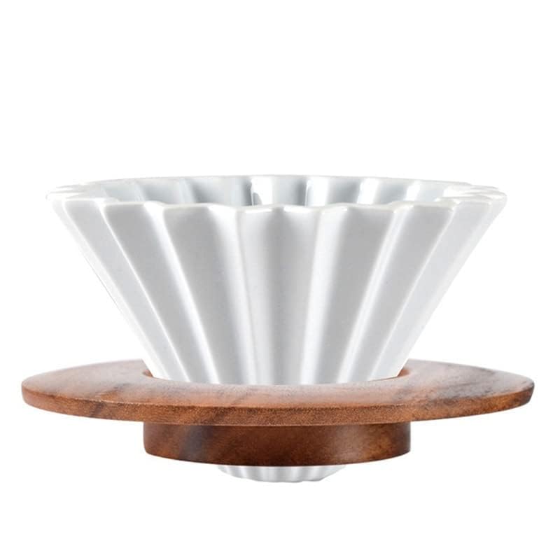 Goodening Ceramic Coffee Dripper Pour Over Coffee Maker with Wood Stand Elegant Flower Shape Filter