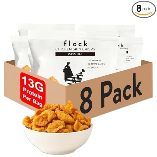 Flock Keto Chicken Skin Chips ??Original Flavor, Low Carb, High Protein, Gluten-Free Chicken Crisps, Keto Snack, Low Carb Chips, Protein Crackers, Diet Snacks, 8-Pack (1oz)