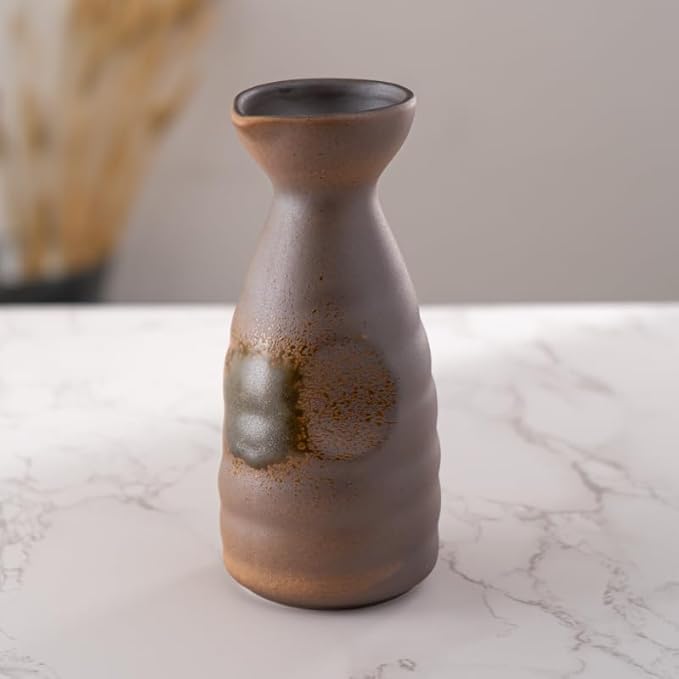 Urban Tokyo Tokkuri Porcelain Sake Bottle Server 10 fl oz Hot or Cold Sake Home or Restaurant Supply Use Reactive Glazed Ceramic (Brown Glazed)
