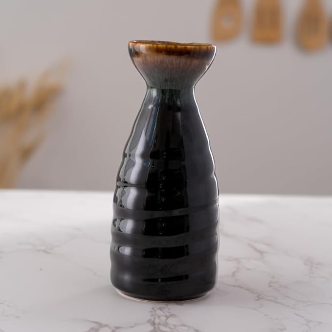 Urban Tokyo Tokkuri Porcelain Sake Bottle Server 10 fl oz Hot or Cold Sake Home or Restaurant Supply Use Reactive Glazed Ceramic (Black Brown)