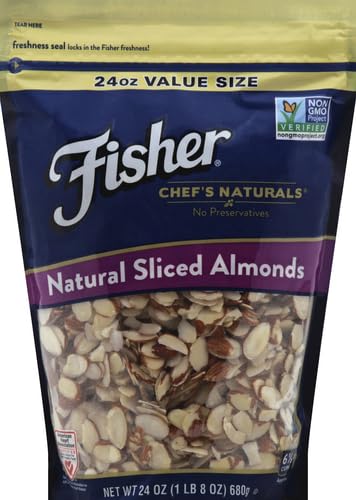 Fisher Chef's Naturals Unsalted Sliced Almonds 24oz (Pack of 2), Raw Nuts Perfect for Cooking, Baking & Snacking, Vegan Protein, Keto Snack, Gluten Free