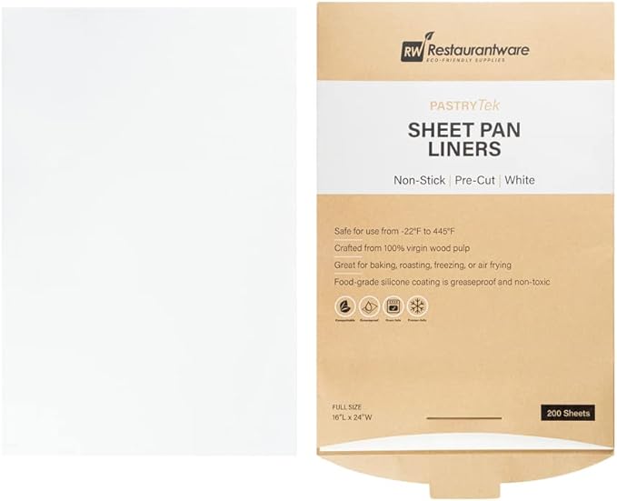 Restaurantware Pastry Tek 16 x 24 Inch Parchment Paper Sheets 1000 Greaseproof Baking Sheets For Oven - Pre-Cut Double-Sided Silicone Coating White Paper Nonstick Baking Sheets Full-Size