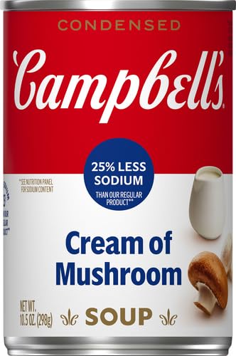 Campbell's Condensed 25% Less Sodium Cream of Mushroom Soup, 10.5 oz Can (Pack of 4)