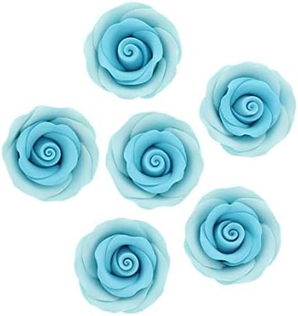 Global Sugar Art Premium Edible Roses, Light Blue, Unwired, Medium 1.5 inches, 12 Count by Chef Alan Tetreault