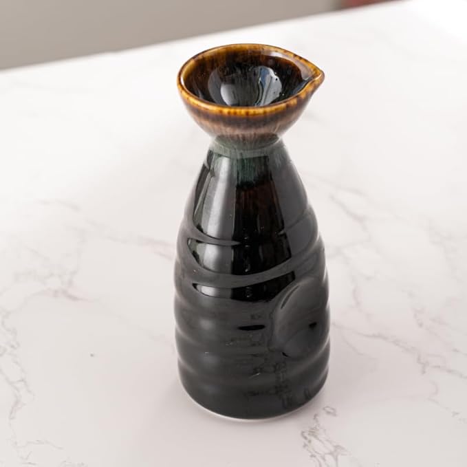 Urban Tokyo Tokkuri Porcelain Sake Bottle Server 10 fl oz Hot or Cold Sake Home or Restaurant Supply Use Reactive Glazed Ceramic (Black Brown)