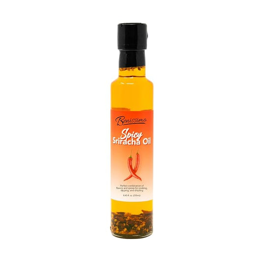 Benissimo Spicy Sriracha Herb Infused Oil, All Natural Gourmet Cooking Oil with Bold Chili Heat and