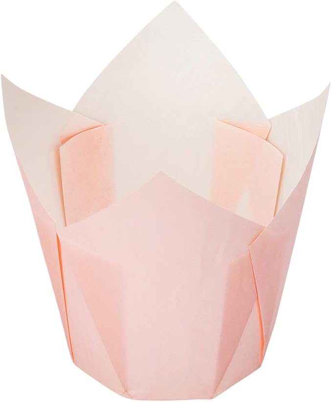 Restaurantware Panificio Premium 4 oz Pink Paper Tulip Baking Cup: Paper Baking Cups Perfect for Muffins Cupcakes or Mini Snacks - Greaseproof - Disposable and Recyclable - 200ct Box