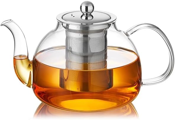 DOPUDO 40OZ (1200ML) Glass Teapot with Infuser Stovetop Safe, Clear Glass Tea Pot Kettle