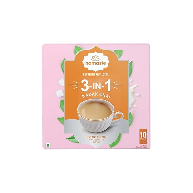 Namaste Chai Instant Kadak Chai Powder Premix | Assam Tea Powder With Milk and Sugar | Instant Tea Premix | 22g x 10 Sachets