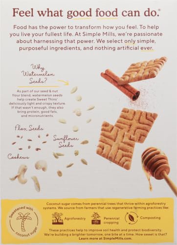 Simple Mills Honey Cinnamon Seed & Nut Flour Sweet Thins, Paleo Friendly & Delicious Sweet Thin Cookies, Good for Snacks, Nutrient Dense, 4.25oz, Pack of 1