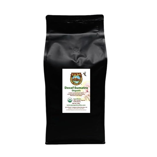 Low Acid Organic Coffee ??Whole Bean, Mold-Free & Stomach Friendly by Java Planet, Sumatran Single Origin Decaf Coffee, Dark Roast, Smooth Full Flavored, 5LB Bag