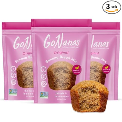 GoNanas Original Oat Flour Banana Bread Mix, Suitable for Plant Based Vegan Diets, Gluten Free Dairy Free Snacks, Healthy Snacks For Adults, Muffin Mix, Nut Free, Cupcakes Dessert, NON-GMO, 3pk
