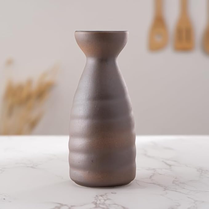 Urban Tokyo Tokkuri Porcelain Sake Bottle Server 10 fl oz Hot or Cold Sake Home or Restaurant Supply Use Reactive Glazed Ceramic (Brown Glazed)