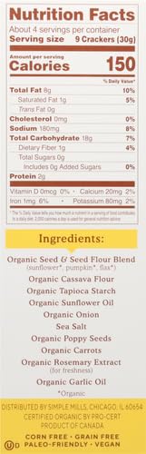Simple Mills Organic Seed Crackers, Everything - Gluten Free, Vegan, Healthy Snacks, Paleo Friendly, 4.25 Ounce (Pack of 1)