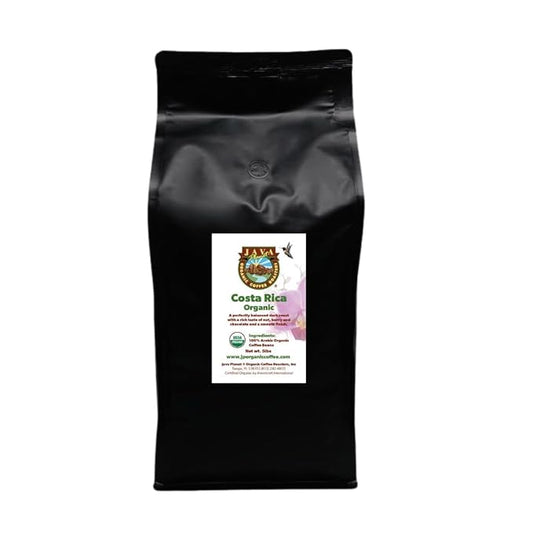 Low Acid Organic Coffee ??Whole Bean, Mold-Free & Stomach Friendly by Java Planet, Costa Rican Single Origin Coffee, Dark Roast, Smooth Full Flavored, 5LB Bag