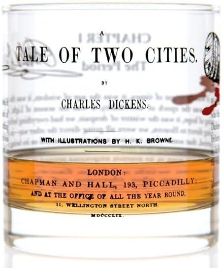 Well Told Classic Literature Rocks Glass - A Tale of Two Cities by Charles Dickens - Old Fashioned Whiskey Glass Gift for Book Lovers (11 oz)