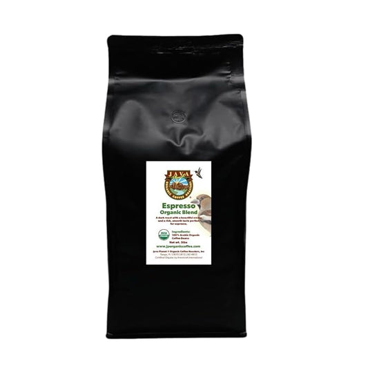 Low Acid Organic Coffee ??Whole Bean, Mold-Free & Stomach Friendly by Java Planet, Espresso Blend Coffee, Dark Roast, Smooth Full Flavored, 5LB Bag