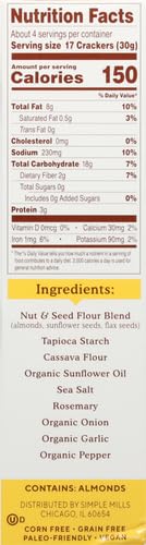 Simple Mills Almond Flour Crackers, Rosemary & Sea Salt - Gluten Free, Vegan, Healthy Snacks, 4.25 Ounce (Pack of 2)