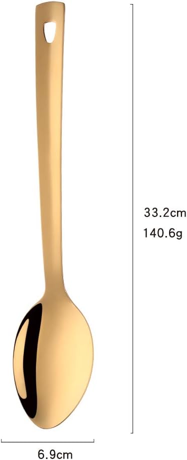 Stainless Steel Serving Spoons: Long Handle Flatware Set of 6 - Large Metal Kitchen Serving Tablespoons for Buffet Banquet 13-Inch Gold