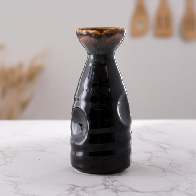 Urban Tokyo Tokkuri Porcelain Sake Bottle Server 10 fl oz Hot or Cold Sake Home or Restaurant Supply Use Reactive Glazed Ceramic (Black Brown)