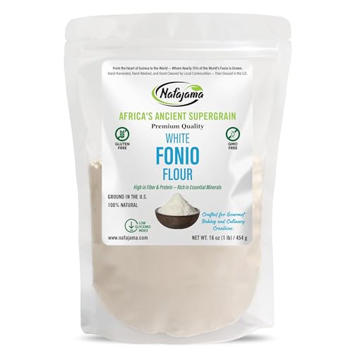 Nafajama Premium Gluten-Free White Fonio Flour | Ancient African Superfood | All-Natural, Non-GMO, Vegan, High-Fiber - 1 Bag of 1 lb / 454g