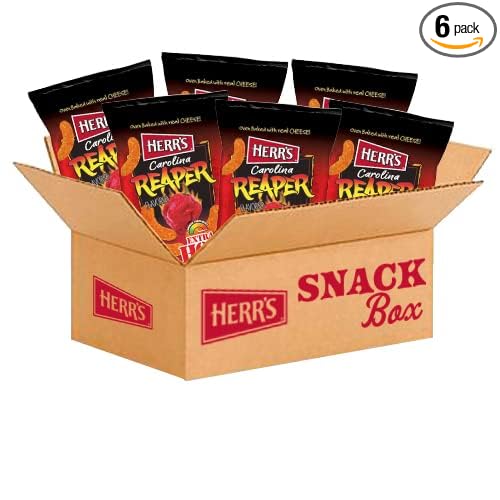 Herr's Snacks - Gluten-Free Spicy Snacks For Adults and Kids - Carolina Reaper Cheese Curls - 6 Ounce (Pack of 6)
