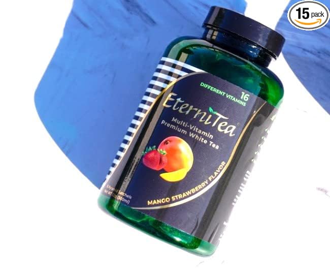 EterniTea "Multi-Vitamin Premium White Tea" 100% All Natural Herbs: (Mango Strawberry Flavor) -16 Different Vitamins (15-count Pyramid Sachets)