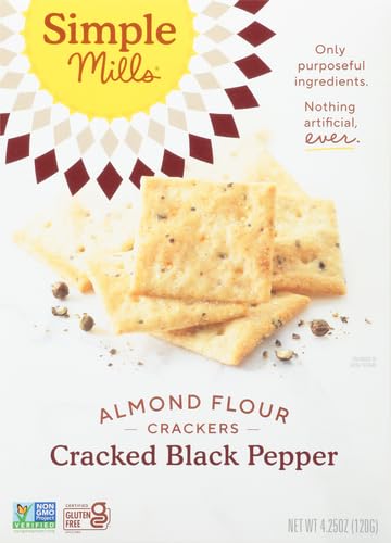 Simple Mills Almond Flour Crackers, Black Cracked Pepper, Gluten Free, Flax Seed, Sunflower Seeds, Corn Free, Good for Snacks, Made with whole foods, (Packaging May Vary)