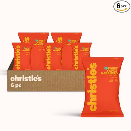 Christie's Chips Sweet & Spicy Habanero - Super Natural Potato Chips - Sweetened with Dates, No Refined Sugar, Vegan, Gluten-Free, All-Natural - Bold, Spicy Kick - 100% Plant-Based - 5 oz - 6 Pack