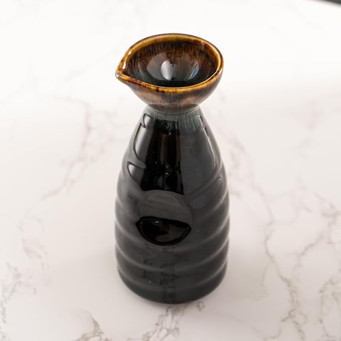 Urban Tokyo Tokkuri Porcelain Sake Bottle Server 10 fl oz Hot or Cold Sake Home or Restaurant Supply Use Reactive Glazed Ceramic (Black Brown)