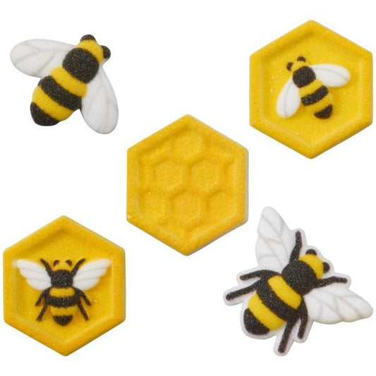 Honey Bee and Combs Edible Sugar Cake Toppers, 12 Count