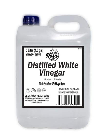 De La Rosa Distilled White Vinegar, Raw & Unfiltered, Kosher for Passover, Vegan & Gluten Free, Great for Salad Dressing, Marinades, White Distilled Vinegar 5 Liter (Pack of 1)