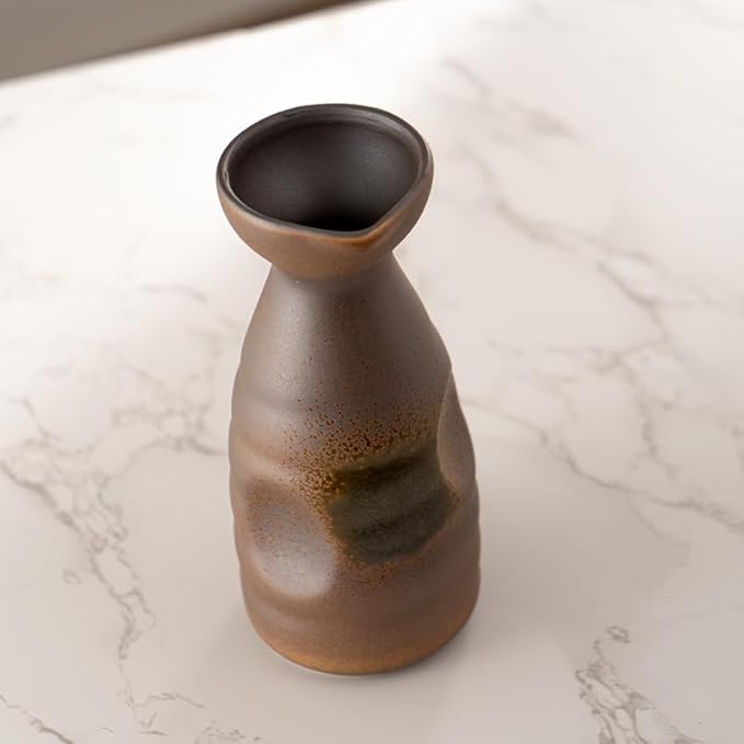 Urban Tokyo Tokkuri Porcelain Sake Bottle Server 10 fl oz Hot or Cold Sake Home or Restaurant Supply Use Reactive Glazed Ceramic (Brown Glazed)