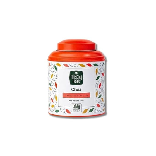 McCoy Teas Chai Tea Flavored Black Loose Leaf Tea Make Hot or Cold Ice and Brews with Premium Tea from Sri Lanka, 100g Can (Pack of 01)