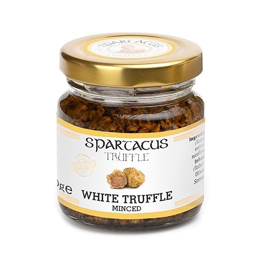 Spartacus White Truffle, Chopped, Preserved in Extra Virgin Olive Oil, The Perfect Gourmet Seasoning for Pizza, Pasta, Salads, Potatoes (1.41 oz)