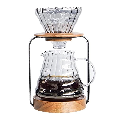 SOTECH Pour Over Coffee Station Dripper Stand Coffee Filter Wooden Filter Holder Glass Server with
