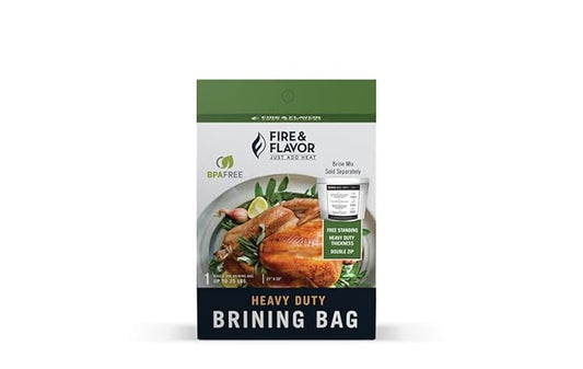 Fire & Flavor Turkey Perfect Brining Bag - Heavy Duty - Holds 25lb Turkey - 21" x 22" Zip Top Bag - 1 Pack, White