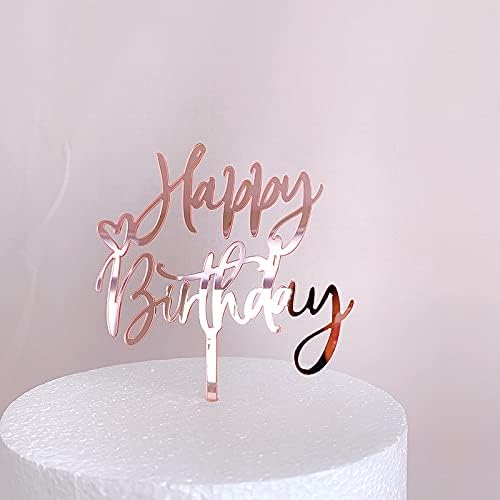 ZHENGYE Rose Gold Acrylic Happy Birthday Cake Topper Decoration Cupcake Topper For Birthday Party Decorations Supplies(Rose Gold 20)