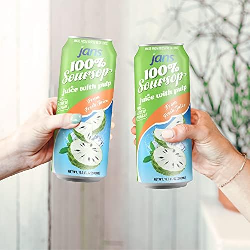 Soursop Juice with Pulp (Guanabana), 16.9 oz (Pack of 12) JANS | 100% Pure Soursop Graviola | NO Sugar Added, NOT From Concentrate, Fat-Free, Cholesterol-Free, Refreshing Taste of the Tropics