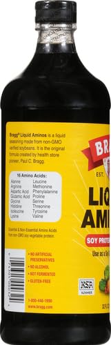 Bragg Liquid Aminos All-Purpose Seasoning - 32 fl oz - Gluten-Free Soy Sauce Substitute - Perfect for Stir-Fries and Cooking at Home
