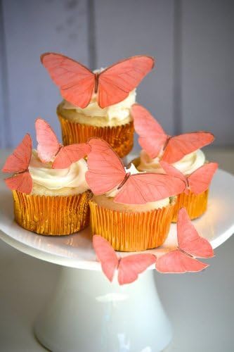 Sugar Robot Edible Butterflies for Cake Decorating- Butterfly Cake Decorations- Assorted Size - Cake Toppers and Cupcake Toppers Made in the USA - Premium Crafted -15 pcs (Coral)