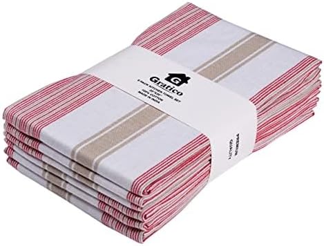 Premium Kitchen Towels and Cotton Dish Towels 20x30 Inches Set of 6 Red/Beige/Ivory Dish Cloths for Washing Dishes, Hand Towels for Kitchen, Tea Towels & Bar Mops for Kitchen